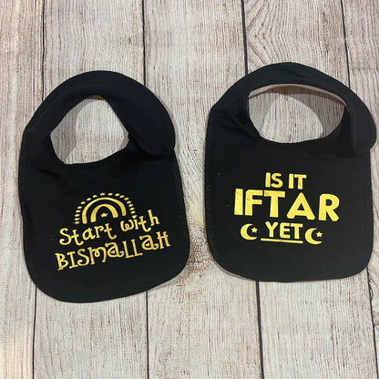 Beginnen Sie mit Bismillah Black Bib Ramadan Baby Bib Mubarak Kareem Happy Eid Al Adha Al-Fitr Muslim Islamic Iftar Baby Shower Gift