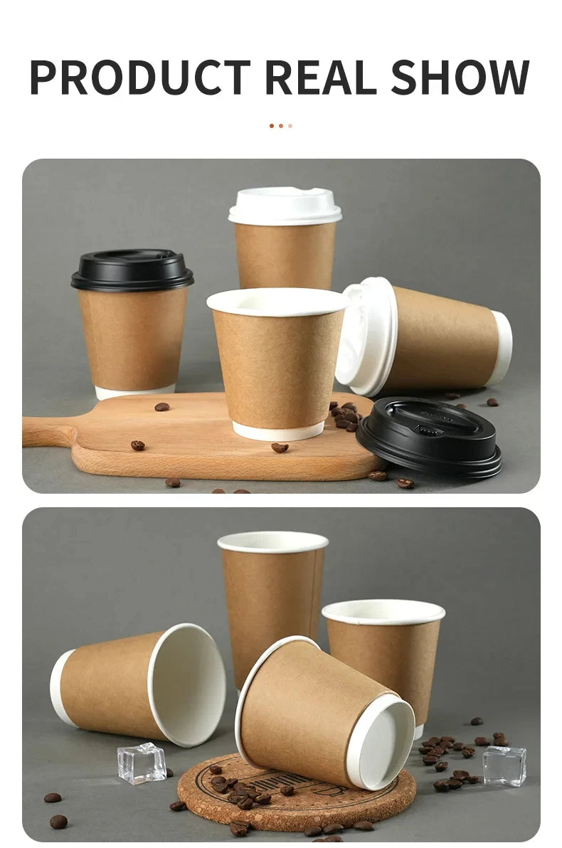 8–16oz Einweg-Kaffeebecher ☕ – Doppelwandige Kraftpapier-Becher mit Deckel für Heiß- & Kaltgetränke To-Go