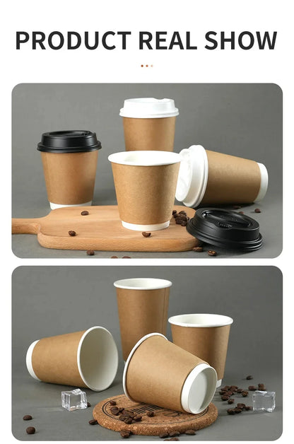 8–16oz Einweg-Kaffeebecher ☕ – Doppelwandige Kraftpapier-Becher mit Deckel für Heiß- & Kaltgetränke To-Go