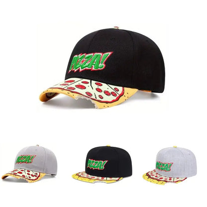 Hip-Hop Snapback Cap 🍕 – Verstellbare, atmungsaktive Unisex Baseballkappe mit Sonnenschutz & Pizza-Stickerei