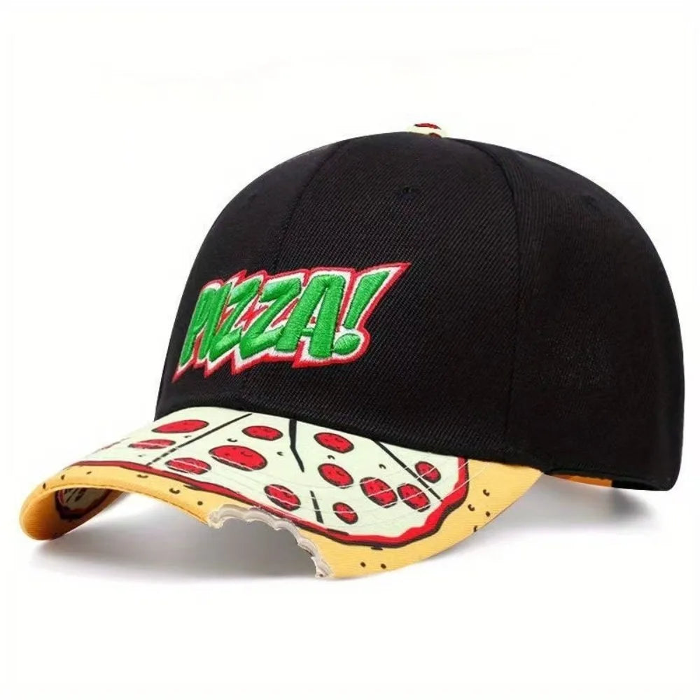 Hip-Hop Snapback Cap 🍕 – Verstellbare, atmungsaktive Unisex Baseballkappe mit Sonnenschutz & Pizza-Stickerei