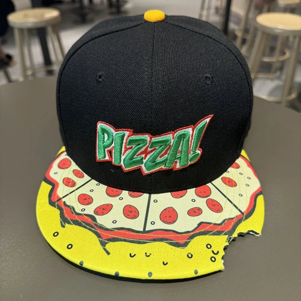 Hip-Hop Snapback Cap 🍕 – Verstellbare, atmungsaktive Unisex Baseballkappe mit Sonnenschutz & Pizza-Stickerei