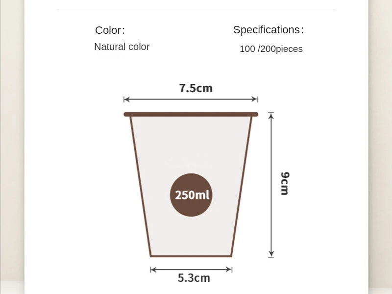 100 Stück Einweg-Pappbecher, 250 ml, 8 oz  einfarbig, für Kaffee und Milch, geeignet für Heißgetränke, Partyzubehör