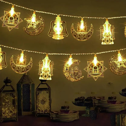 10–20 LED-Lichterkette 2026 Eid Mubarak Ramadan Dekorationen für Zuhause Mond Stern Burg Laterne Ramadan Außendekoration