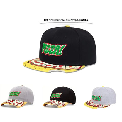Hip-Hop Snapback Cap 🍕 – Verstellbare, atmungsaktive Unisex Baseballkappe mit Sonnenschutz & Pizza-Stickerei