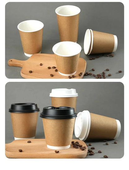 8–16oz Einweg-Kaffeebecher ☕ – Doppelwandige Kraftpapier-Becher mit Deckel für Heiß- & Kaltgetränke To-Go