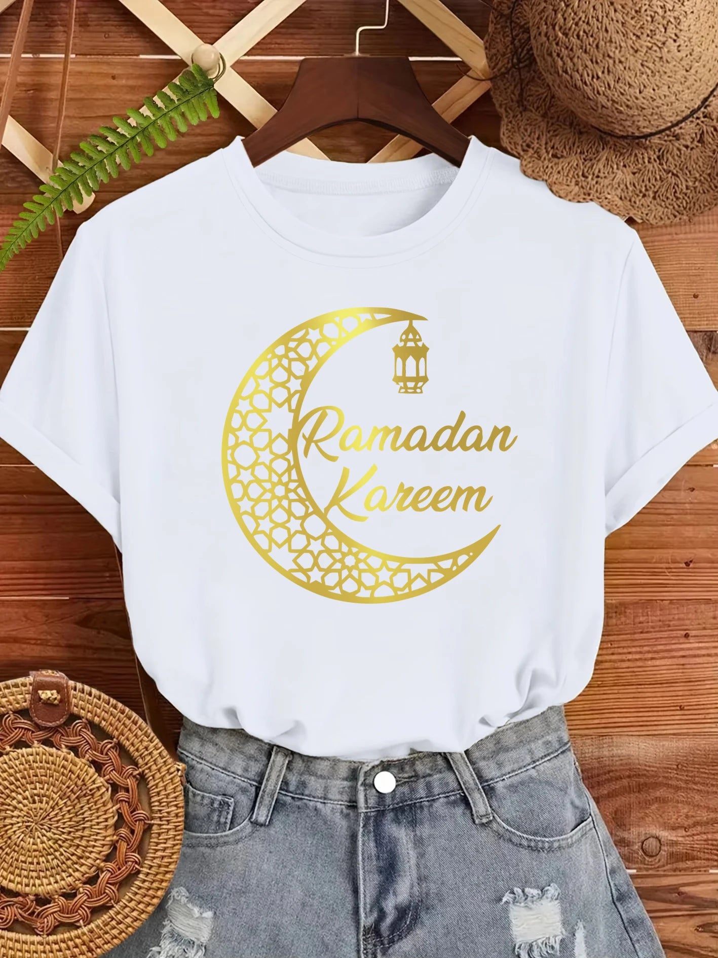 Ramadan Kareem Damen T-Shirt 🌙 – Locker, weich & lässig aus Baumwolle, Kurzarm Sommer-Streetwear