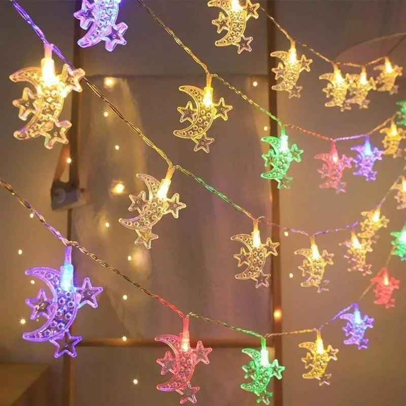10–20 LED-Lichterkette 2026 Eid Mubarak Ramadan Dekorationen für Zuhause Mond Stern Burg Laterne Ramadan Außendekoration