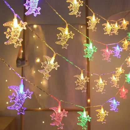 10–20 LED-Lichterkette 2026 Eid Mubarak Ramadan Dekorationen für Zuhause Mond Stern Burg Laterne Ramadan Außendekoration