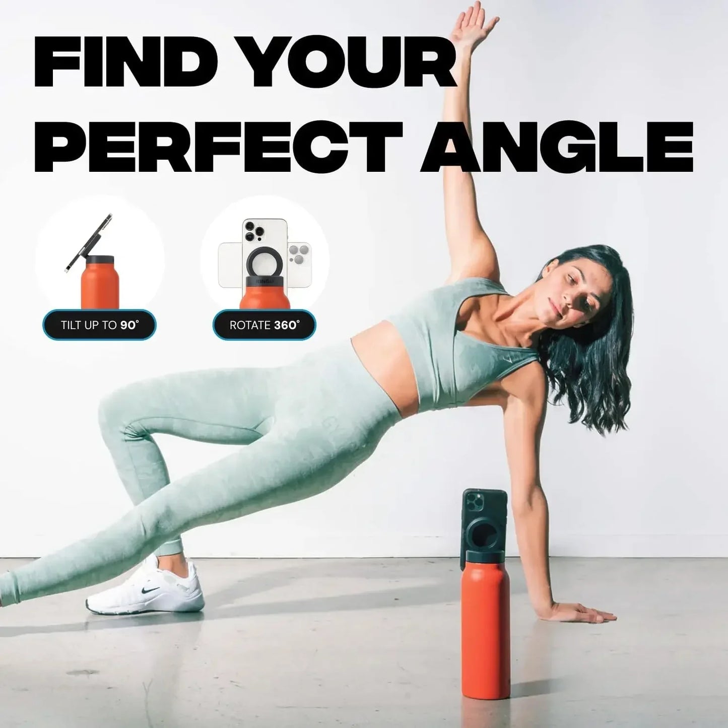 Isolierte Sport-Trinkflasche mit magnetischer Handyhalterung und integriertem Ständer – perfekt für Fitnessstudio, Outdoor-Abenteuer und Reisen.