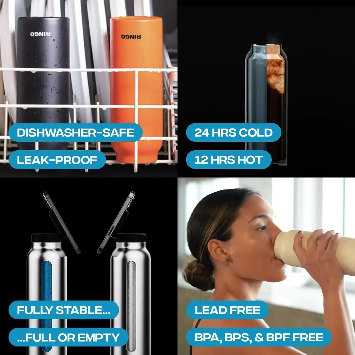 Isolierte Sport-Trinkflasche mit magnetischer Handyhalterung und integriertem Ständer – perfekt für Fitnessstudio, Outdoor-Abenteuer und Reisen.