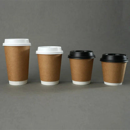 8–16oz Einweg-Kaffeebecher ☕ – Doppelwandige Kraftpapier-Becher mit Deckel für Heiß- & Kaltgetränke To-Go