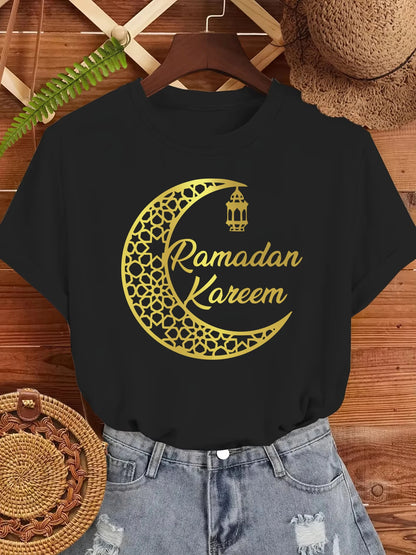 Ramadan Kareem Damen T-Shirt 🌙 – Locker, weich & lässig aus Baumwolle, Kurzarm Sommer-Streetwear