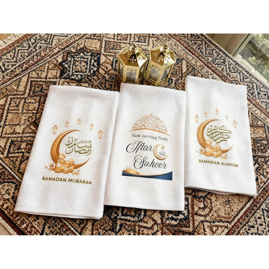 Ramadan Kareem Küchen-Geschirrtuch, Bismillah, Elhamdulillah, Mubarak, muslimischer islamischer Urlaub, Heimdekoration, Einweihungsgeschenk, Gastgeber/in