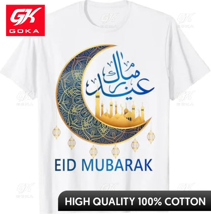 Eid Mubarak Kinder- & Herren-T-Shirt 🌙 – Lustige Baumwoll-Shirts für Ramadan & Eid Al-Fitr, Damen & Kinder