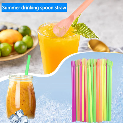50–2000 Stück Getränkelöffel-Strohhalme, farbig, für Milchshakes und Smoothies, ideal für Partys, Bars und Geburtstage (Großhandel)
