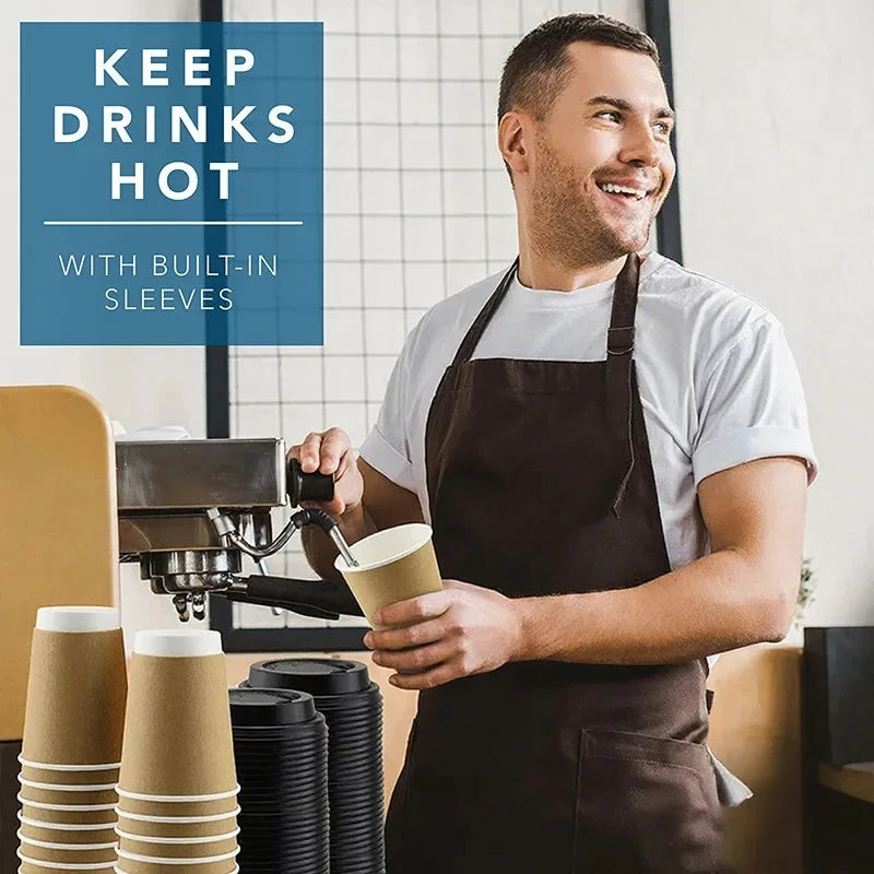 8–16oz Einweg-Kaffeebecher ☕ – Doppelwandige Kraftpapier-Becher mit Deckel für Heiß- & Kaltgetränke To-Go