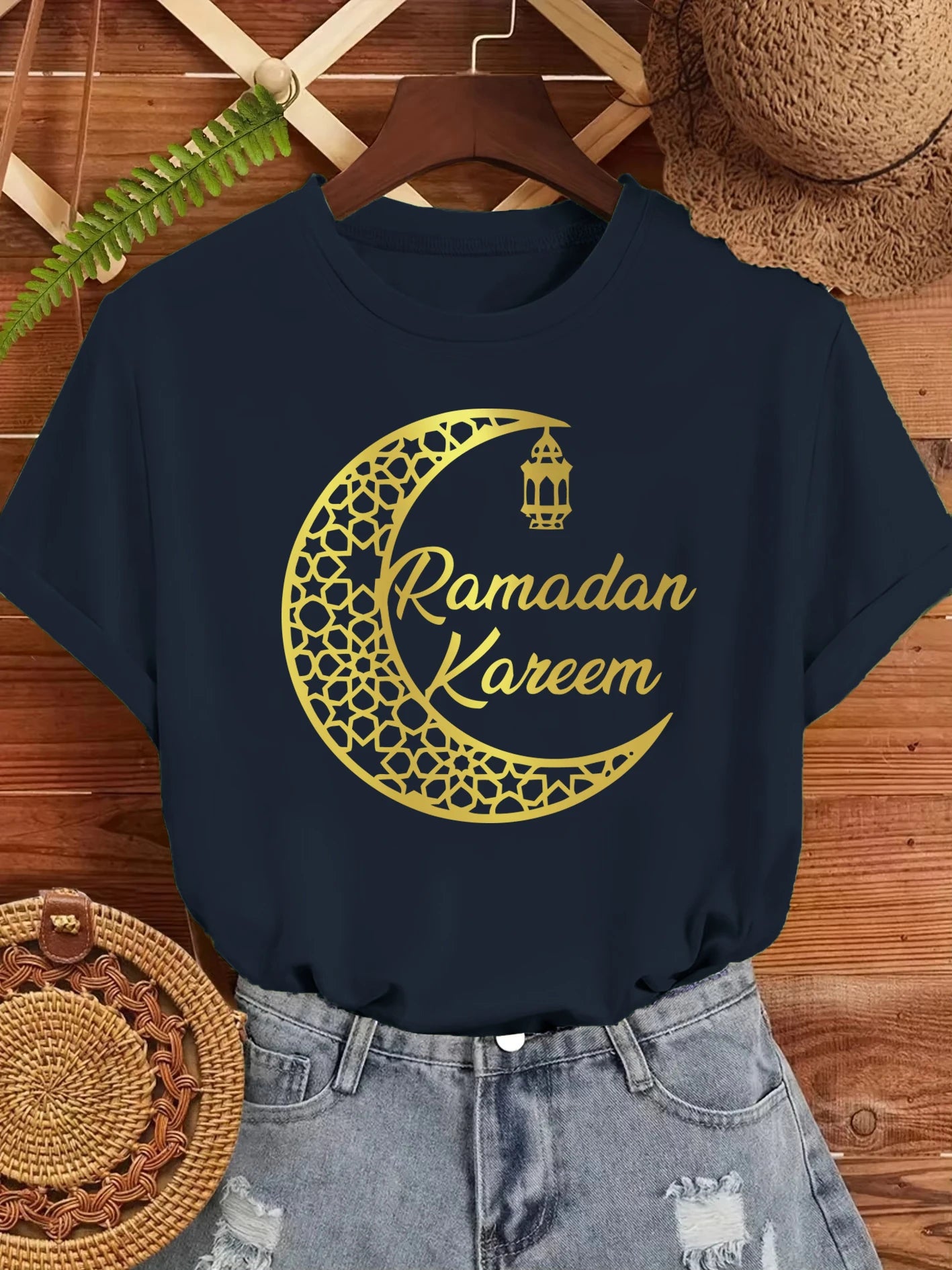 Ramadan Kareem Damen T-Shirt 🌙 – Locker, weich & lässig aus Baumwolle, Kurzarm Sommer-Streetwear