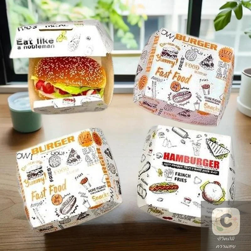 50/100 Stück Einweg-Burgerboxen 🍔 – Fettbeständige, lebensmittelechte Take-Away-Boxen für Fast Food