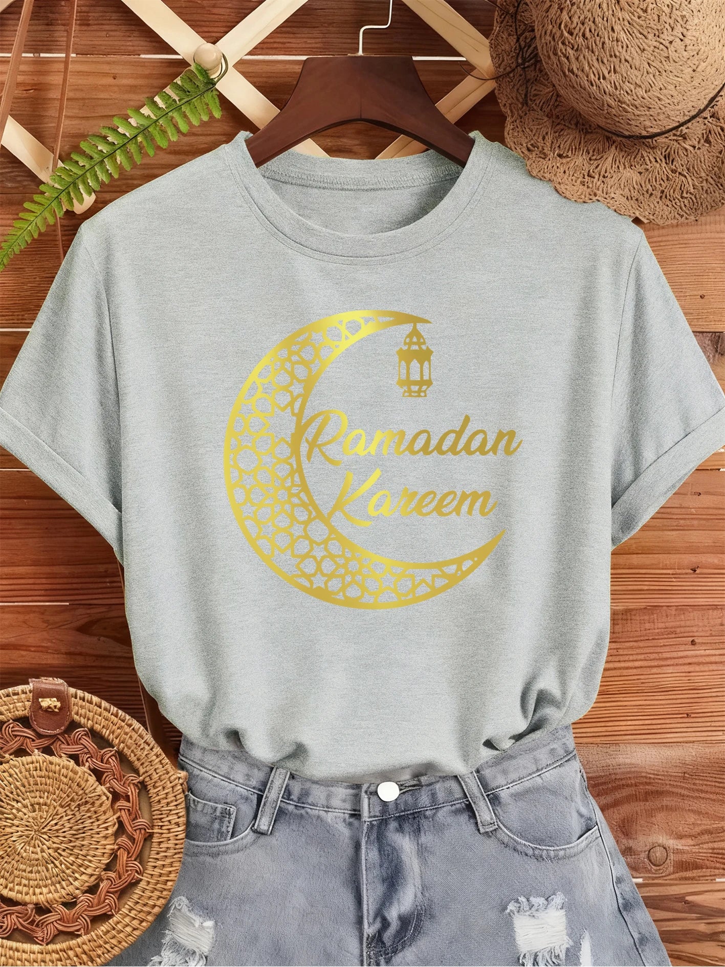 Ramadan Kareem Damen T-Shirt 🌙 – Locker, weich & lässig aus Baumwolle, Kurzarm Sommer-Streetwear