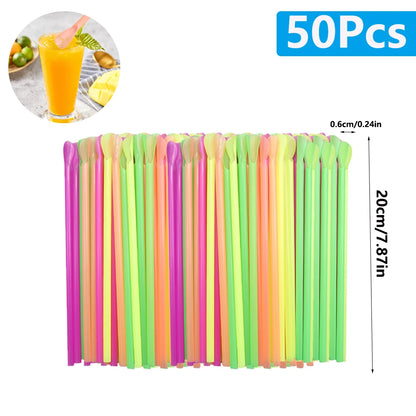 50–2000 Stück Getränkelöffel-Strohhalme, farbig, für Milchshakes und Smoothies, ideal für Partys, Bars und Geburtstage (Großhandel)