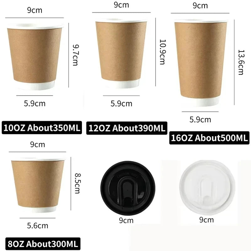 8–16oz Einweg-Kaffeebecher ☕ – Doppelwandige Kraftpapier-Becher mit Deckel für Heiß- & Kaltgetränke To-Go