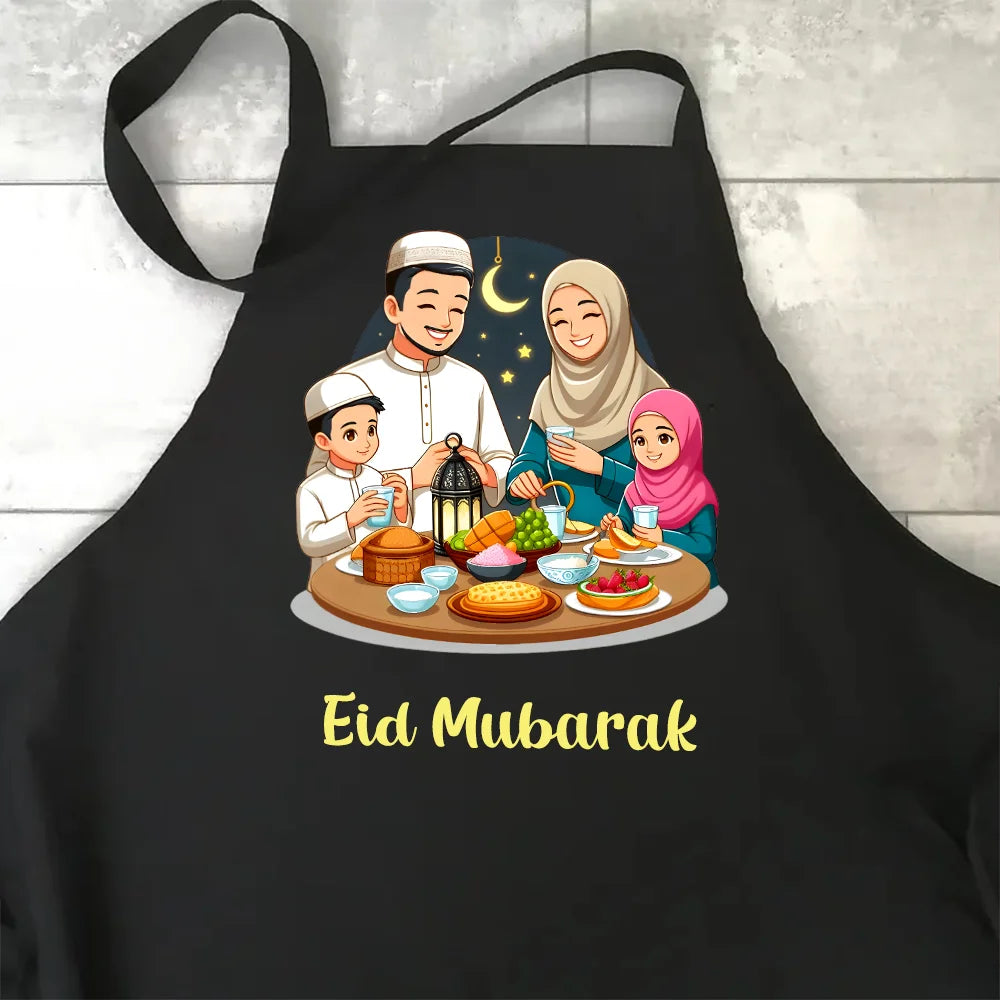 Schwarze Eid Mubarak Schürze, Küchenaccessoires, Ramadan-Schürze, Geschenk für Köchinnen und Mütter, Backen, Eid al-Adha, Hajj, Ramadan Kareem, Iftar-Artikel