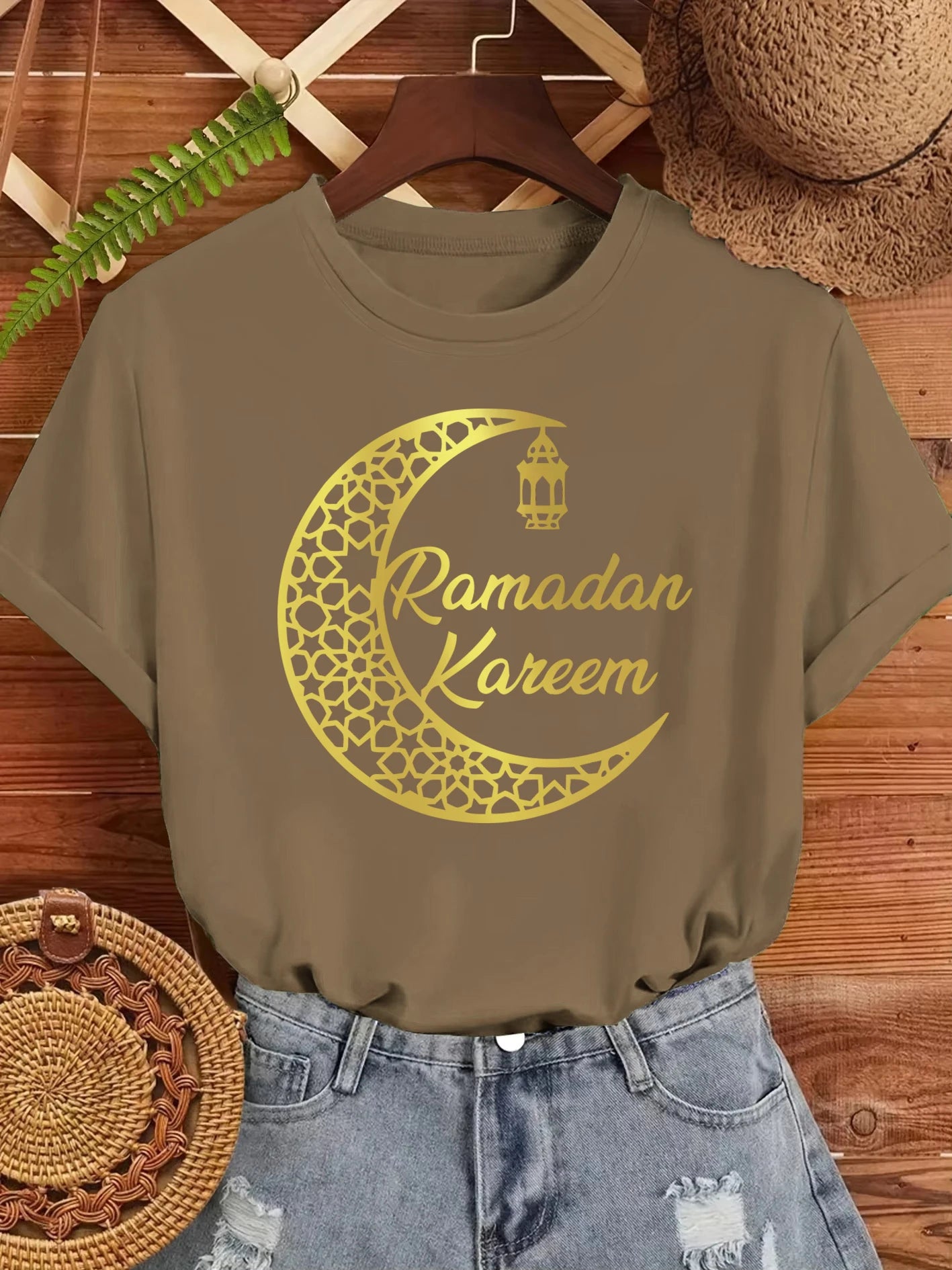 Ramadan Kareem Damen T-Shirt 🌙 – Locker, weich & lässig aus Baumwolle, Kurzarm Sommer-Streetwear