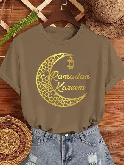 Ramadan Kareem Damen T-Shirt 🌙 – Locker, weich & lässig aus Baumwolle, Kurzarm Sommer-Streetwear