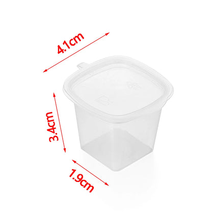 25 Stück Einweg-Saucenbecher 🍱 – 25/45 ml Kunststoffbehälter mit Klappdeckel für Take-Away & Dips