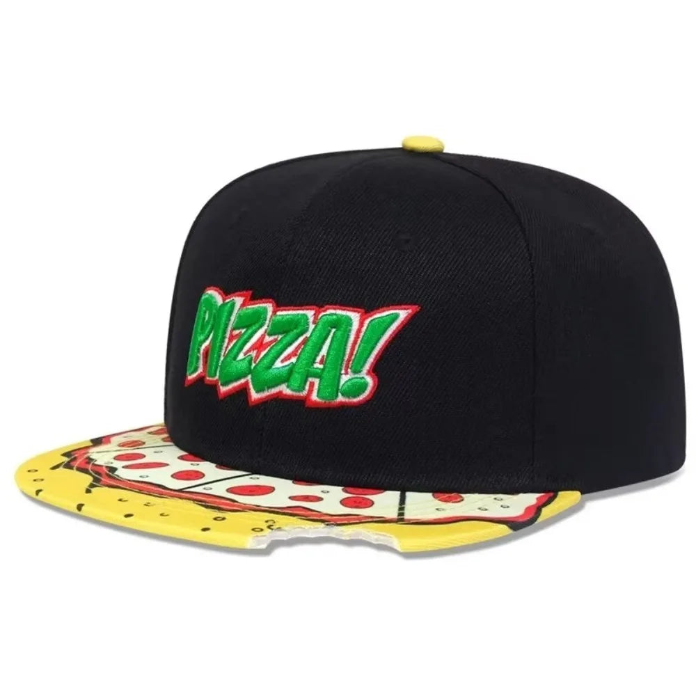 Hip-Hop Snapback Cap 🍕 – Verstellbare, atmungsaktive Unisex Baseballkappe mit Sonnenschutz & Pizza-Stickerei