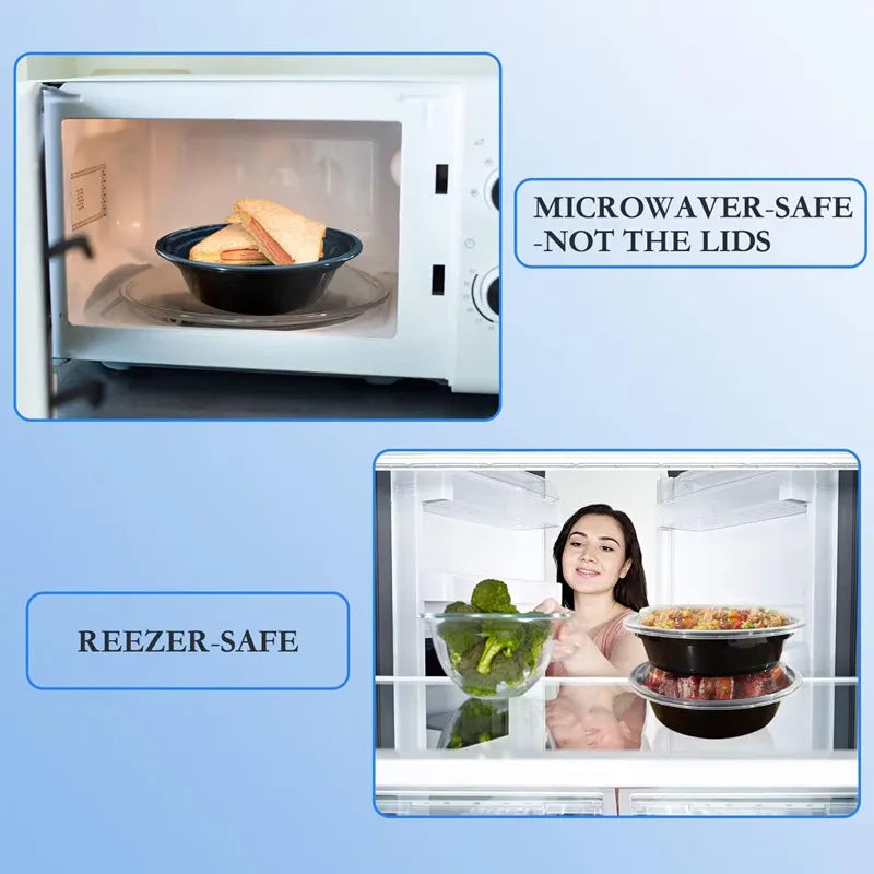 10er-Pack 24 OZ Mahlzeiten-Vorbereitungsbehälter rund Einwegbehälter mit Deckeln Bento-Box Erwachsenen-Lunchbox mikrowellen- und gefriersicher