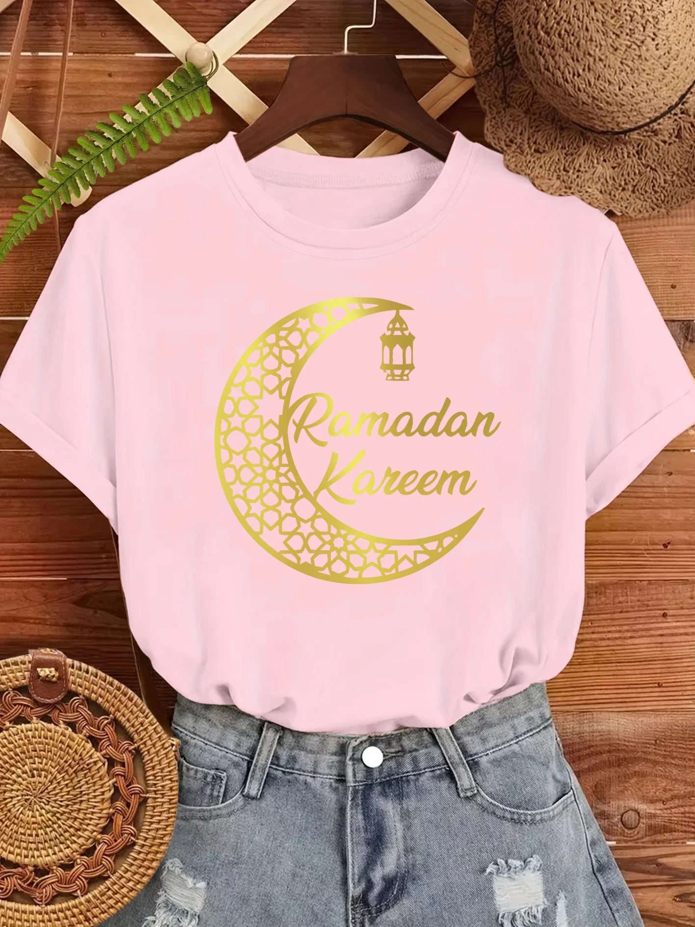 Ramadan Kareem Damen T-Shirt 🌙 – Locker, weich & lässig aus Baumwolle, Kurzarm Sommer-Streetwear