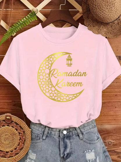 Ramadan Kareem Damen T-Shirt 🌙 – Locker, weich & lässig aus Baumwolle, Kurzarm Sommer-Streetwear
