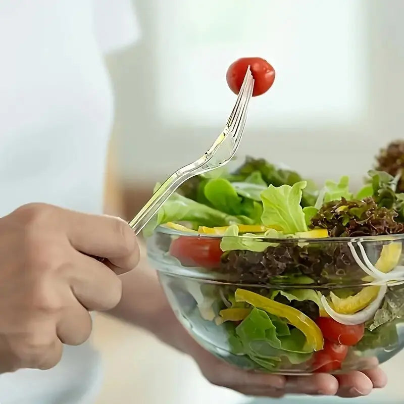 100 Stück/Packung Transparente Einweggabeln aus Kunststoff für Partys, Picknicks, Geburtstagsfeiern, Kuchen, Obst und Desserts