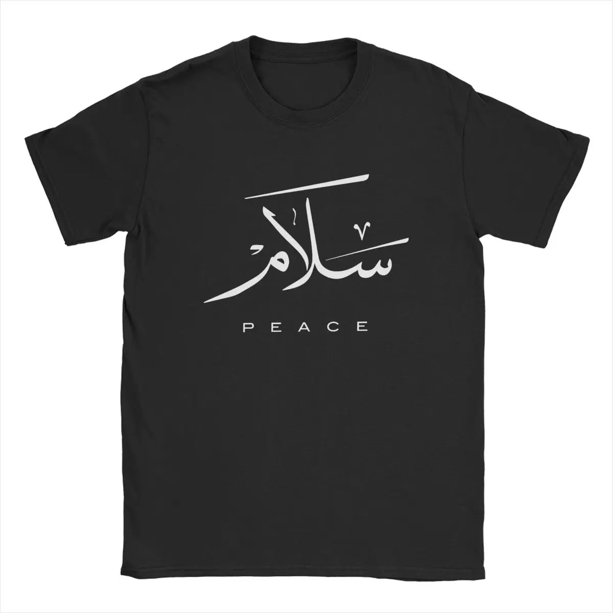 Friedens-T-Shirts mit moderner arabischer Kalligrafie, Herren-T-Shirts aus 100 % Baumwolle, Rundhalsausschnitt, Gruß zum Eid-Fest, islamische Kunst-T-Shirts, Kurzarm-Tops