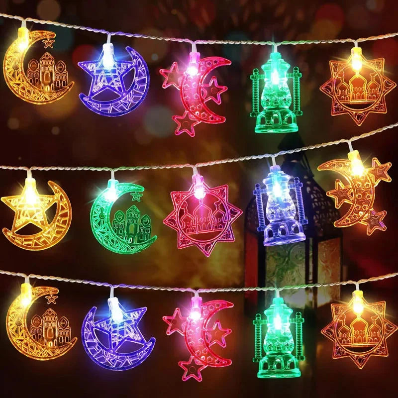 10–20 LED-Lichterkette 2026 Eid Mubarak Ramadan Dekorationen für Zuhause Mond Stern Burg Laterne Ramadan Außendekoration