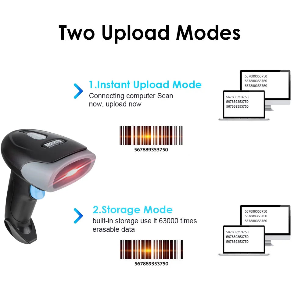 Kabelloser 2D/1D Barcode-Scanner 📡 – Bluetooth & USB QR-Code Handscanner für POS, Lager & Handel