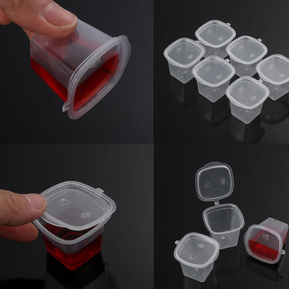 25 Stück Einweg-Saucenbecher 🍱 – 25/45 ml Kunststoffbehälter mit Klappdeckel für Take-Away & Dips