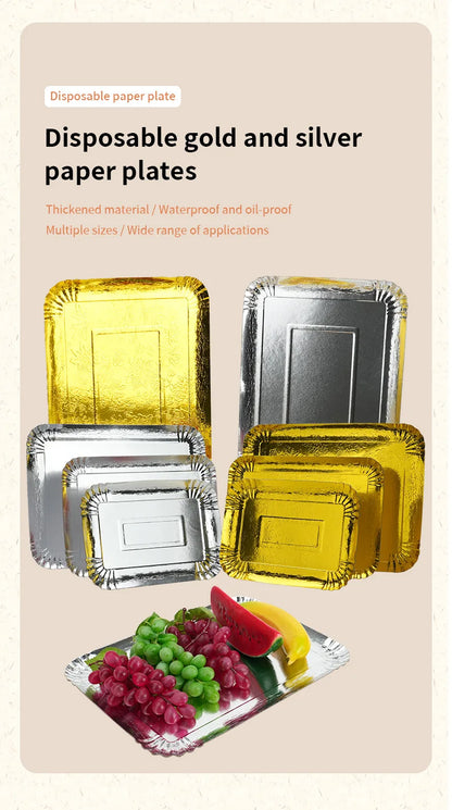 3er-Set Einweg-Servierplatten 🥂 – Gold & Silber, wasserdicht & fettabweisend für Party, Catering & Takeaway