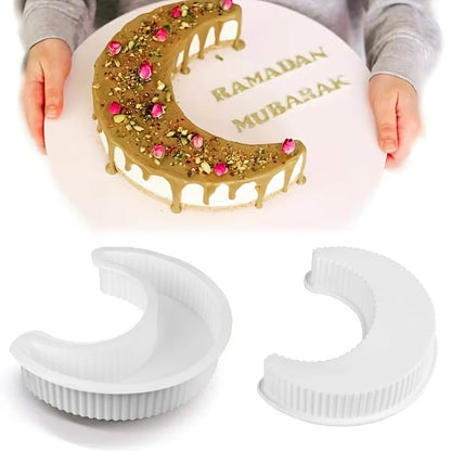 1/2 Stück Silikon-Kuchenform „Eid Mubarak“, mondförmig, Dessert-Mousse-Form, Ramadan-Dekoration für islamische muslimische Partys, DIY-Backwerkzeuge
