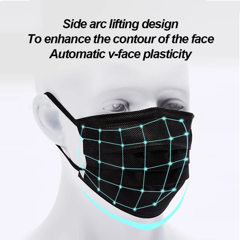 100–600 Stück Einweg-Gesichtsmasken 😷 – Schwarze, zertifizierte chirurgische Masken für Erwachsene